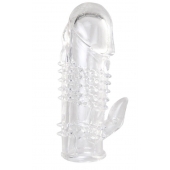 Прозрачная гелевая насадка с шипами и клиторальным отростком - 13 см. - Toyfa Basic - в Балаково купить с доставкой