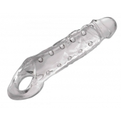 Прозразная закрытая насадка на пенис с поддержкой мошонки Clearly Ample Penis Enhancer - 22 см. - XR Brands - в Балаково купить с доставкой