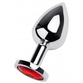 Серебристая коническая анальная пробка с красным кристаллом - 8 см. - ToyFa - купить с доставкой в Балаково