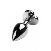 Серебристая коническая анальная пробка с красным кристаллом-сердечком - 7 см. - ToyFa - купить с доставкой в Балаково