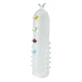 Закрытая белая насадка на пенис Crystal Sleeve с шариками и усиками - Erowoman-Eroman - в Балаково купить с доставкой