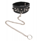 Черный ошейник с шипами и металлическим поводком-цепочкой - Notabu - купить с доставкой в Балаково