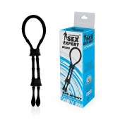 Черное силиконовое эрекционное кольцо-лассо с двумя утяжками - Sex Expert - в Балаково купить с доставкой
