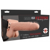 Телесный перезаряжаемый вибрострапон 7  Hollow Rechargeable Strap-on with Balls - 20,3 см. - Pipedream - купить с доставкой в Балаково