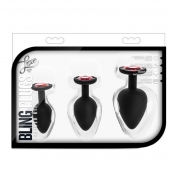 Набор черных анальных пробок с красным кристаллом-сердечком Bling Plugs Training Kit - Blush Novelties - купить с доставкой в Балаково