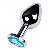 Серебристая конусовидная анальная пробка с голубым кристаллом - 8 см. - ToyFa - купить с доставкой в Балаково