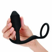 Черное эрекционное кольцо с анальным плагом Snug   Tug - b-Vibe - в Балаково купить с доставкой