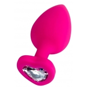 Розовая анальная втулка Diamond Heart с прозрачным кристаллом - 9,5 см. - ToyFa - купить с доставкой в Балаково