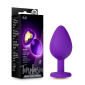 Фиолетовая анальная пробка Bling Plug Medium с золотистым стразом - 8,3 см. - Blush Novelties - купить с доставкой в Балаково