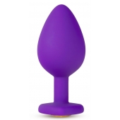 Фиолетовая анальная пробка Bling Plug Medium с золотистым стразом - 8,3 см. - Blush Novelties - купить с доставкой в Балаково