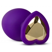 Фиолетовая анальная пробка Bling Plug Large с золотистым стразом - 9,5 см. - Blush Novelties - купить с доставкой в Балаково