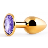 Золотистая анальная пробка с фиолетовым стразом - 7,2 см. - Anal Jewelry Plug - купить с доставкой в Балаково