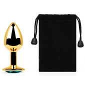 Золотистая анальная пробка с голубым стразом - 7,2 см. - Anal Jewelry Plug - купить с доставкой в Балаково