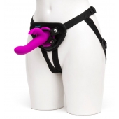Лиловый страпон Rechargeable Vibrating Strap-On Harness Set - 17,6 см. - Happy Rabbit - купить с доставкой в Балаково