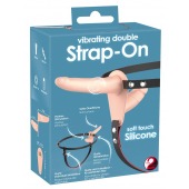 Телесный двойной вибрострапон с вибрацией Vibrating Double Strap-On - 15 см. - Orion - купить с доставкой в Балаково