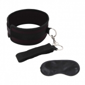 Черный ошейник с длинным поводком Collar and Leash Set - Lux Fetish - купить с доставкой в Балаково