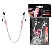 Оригинальные зажимы на соски с розовыми бусинками и цепочкой - Notabu - купить с доставкой в Балаково