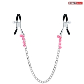 Оригинальные зажимы на соски с розовыми бусинками и цепочкой - Notabu - купить с доставкой в Балаково