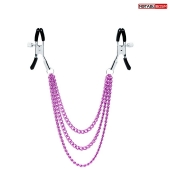 Оригинальные зажимы на соски с тройной розовой цепочкой - Notabu - купить с доставкой в Балаково