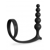 Черная анальная цепочка с эрекционным кольцом Ass-gasm Cockring Anal Beads - Pipedream - в Балаково купить с доставкой