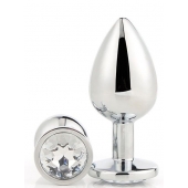 Серебристая анальная втулка с прозрачным кристаллом - 7,1 см. - Dream Toys - купить с доставкой в Балаково