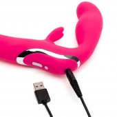 Ярко-розовый безремневой страпон Rechargeable Vibrating Strapless Strap-On - Happy Rabbit - купить с доставкой в Балаково