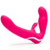 Ярко-розовый безремневой страпон Rechargeable Vibrating Strapless Strap-On - Happy Rabbit - купить с доставкой в Балаково