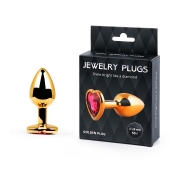 Золотистая анальная пробка с малиновым кристаллом-сердечком - 7 см. - Anal Jewelry Plug - купить с доставкой в Балаково