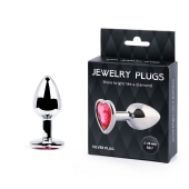 Серебристая анальная пробка с малиновым кристаллом-сердечком - 7 см. - Anal Jewelry Plug - купить с доставкой в Балаково