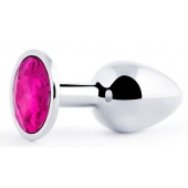 Серебристая анальная пробка с малиновым кристаллом - 7,2 см. - Anal Jewelry Plug - купить с доставкой в Балаково