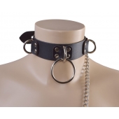 Черный кожаный ошейник Big Ring - Sitabella - купить с доставкой в Балаково