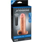 Телесная вибронасадка с кольцом  Vibrating Real Feel 1 Extension - 14 см. - Pipedream - в Балаково купить с доставкой