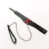 Черный широкий ошейник с красным декором и поводком - Crazy Handmade - купить с доставкой в Балаково