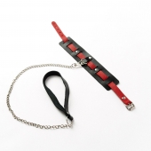 Черный ошейник с красным ремешком и поводком - Crazy Handmade - купить с доставкой в Балаково