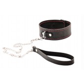 Черный широкий ошейник с красной строчкой и поводком - Crazy Handmade - купить с доставкой в Балаково