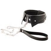 Черный ошейник-воротничок с металлическим поводком - Crazy Handmade - купить с доставкой в Балаково