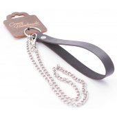 Серебристый металлический поводок с кожаной черной ручкой - 80 см. - Crazy Handmade - купить с доставкой в Балаково