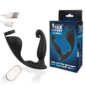 Черный анальный вибромассажёр с эрекционным кольцом и подхватом для мошонки - 12,8 см. - Sex Expert - в Балаково купить с доставкой