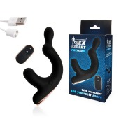 Черный анальный вибромассажёр с отростком для стимуляции мошонки - 18 см. - Sex Expert - в Балаково купить с доставкой