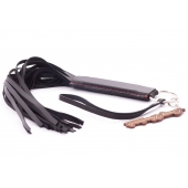 Черная кожаная плеть с удобной ручкой - 50 см. - Crazy Handmade - купить с доставкой в Балаково