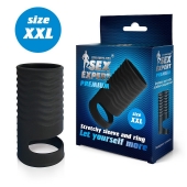 Черная открытая насадка на пенис с кольцом для мошонки XXL-size - 9,4 см. - Sex Expert - в Балаково купить с доставкой