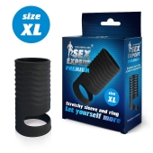 Черная открытая насадка на пенис с кольцом для мошонки XL-size - 8,9 см. - Sex Expert - в Балаково купить с доставкой