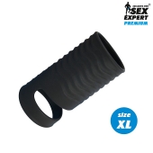 Черная открытая насадка на пенис с кольцом для мошонки XL-size - 8,9 см. - Sex Expert - в Балаково купить с доставкой