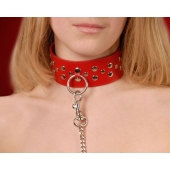 Красный кожаный ошейник с карабином и поводком - Sitabella - купить с доставкой в Балаково