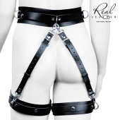 Черный кожаный пояс с гартерами - S-M - Notabu - купить с доставкой в Балаково