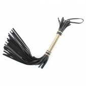 Чёрная кожаная плетка с золотистой рукоятью - 50 см. - БДСМ Арсенал - купить с доставкой в Балаково