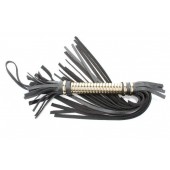 Чёрная кожаная плетка с золотистой рукоятью - 50 см. - БДСМ Арсенал - купить с доставкой в Балаково