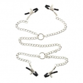 Серебристые зажимы для сосков и половых губ на тонкой цепочке - Notabu - купить с доставкой в Балаково