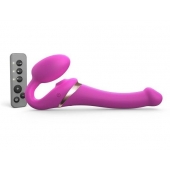 Ярко-розовый безремневой страпон Multi Orgasm Size S с клиторальной стимуляцией - Strap-on-me - купить с доставкой в Балаково