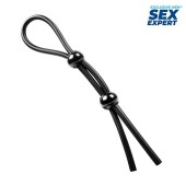 Черное силиконовое лассо с двумя шариками для утяжки - Sex Expert - в Балаково купить с доставкой